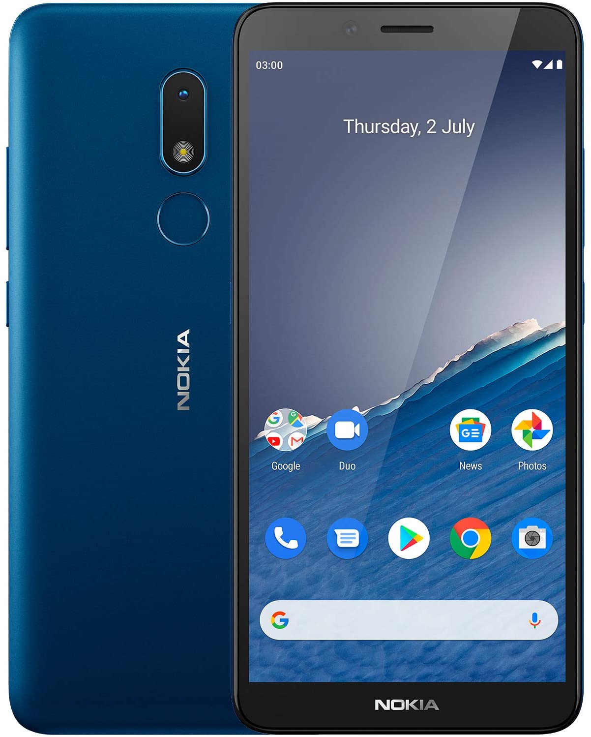 Nokia C3 5.99-inch Android 10 smartphone with all-day battery life, dependable design, 16GB, 8MP rear camera with flash and fingerprint sensor - Nordic Blue