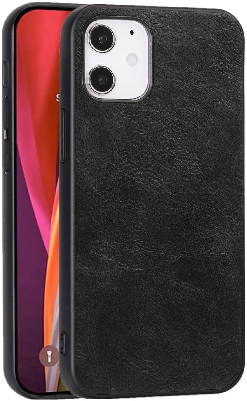 iPhone 12 and iPhone 12 Pro Leather Case Cover, Full Protection - Shock Resistant - Black PU Leather Pattern for iPhone 12 and iPhone 12 Pro 6.1 inch