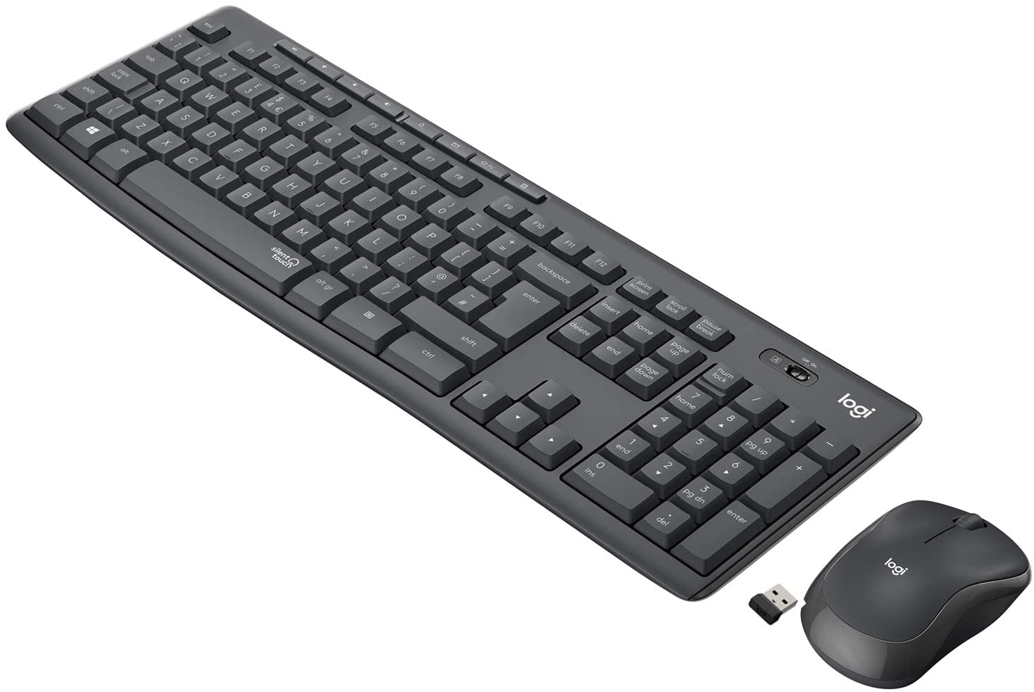 Logitech MK295 Wireless Mouse & Keyboard Combo – SilentTouch Tech, Full Numpad, Advanced Optical Tracking, Nano USB Receiver, Lag-Free Wireless, 90% Less Noise, ARA - Grey