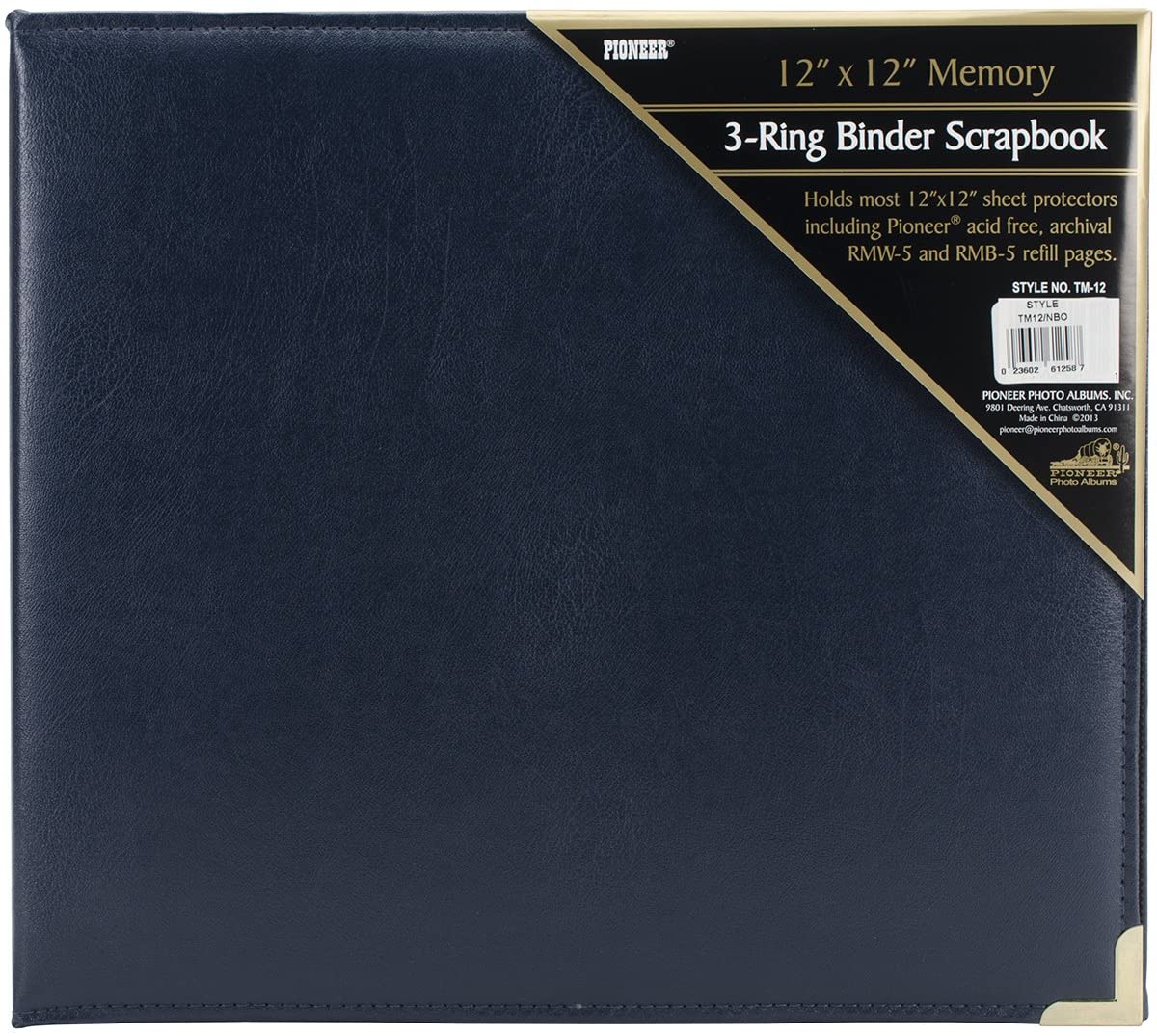 Pioneer 12 Inch by 12 Inch 3-Ring Sewn Oxford Cover Scrapbook Binder, Navy Blue