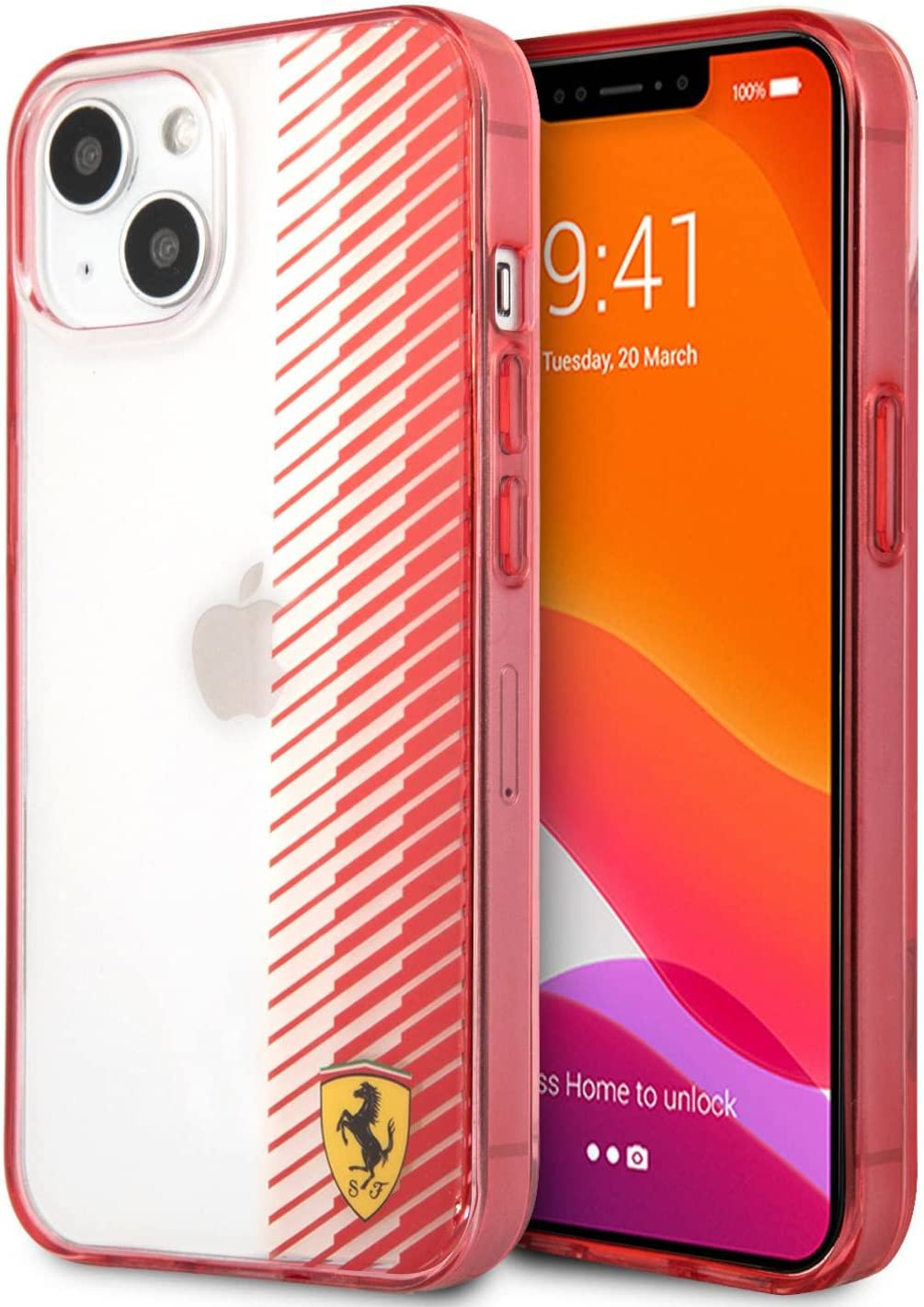 Ferrari Transparent Hard Case Gradient Print Logo For iPhone 13 Mini (5.4") - Red