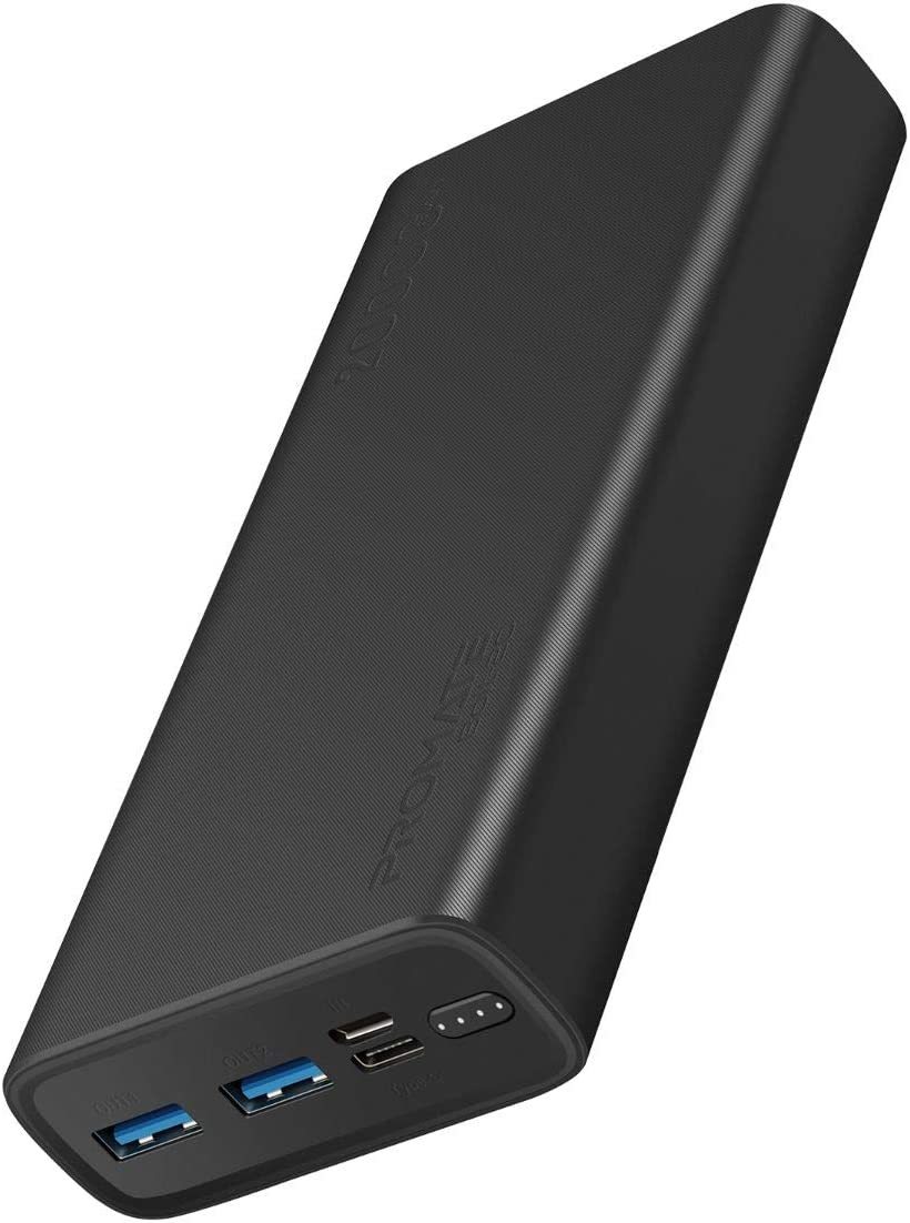 Promate Power Bank Portable Charger, Ultra-Compact 20000mAH External Battery Pack with 2A Type-C, Micro-USB Input and Ultra-Fast 2A Dual USB Charging Port for iPod, iPad, iPhone, Huawei, Bolt-20 Black