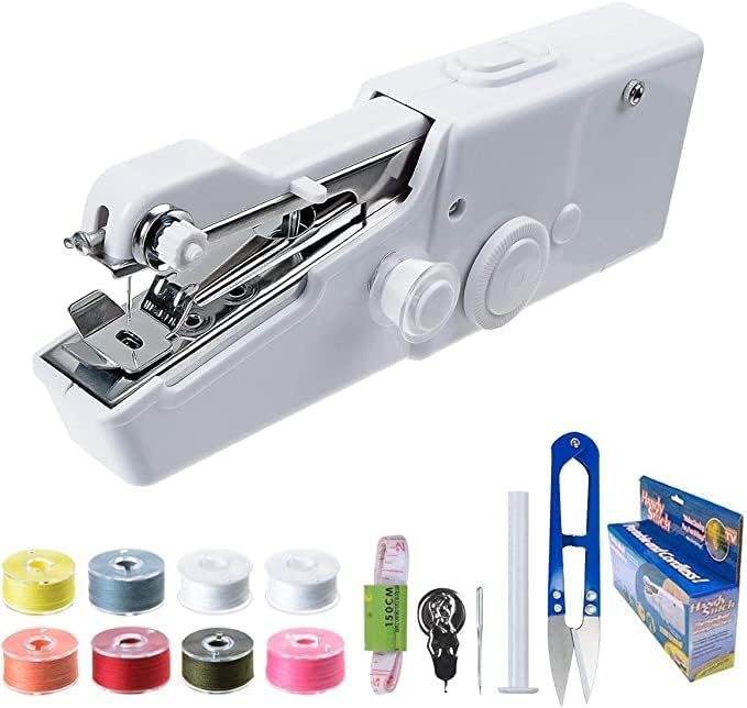 ECVV Portable Sewing Machine Handheld - Mini Hand Sewing Machine for Kids Beginners Home or Travel Sewing - Cordless Small Handy Stitch Handheld Sewing Machine for Easy Quick Repairs Fabric Leather