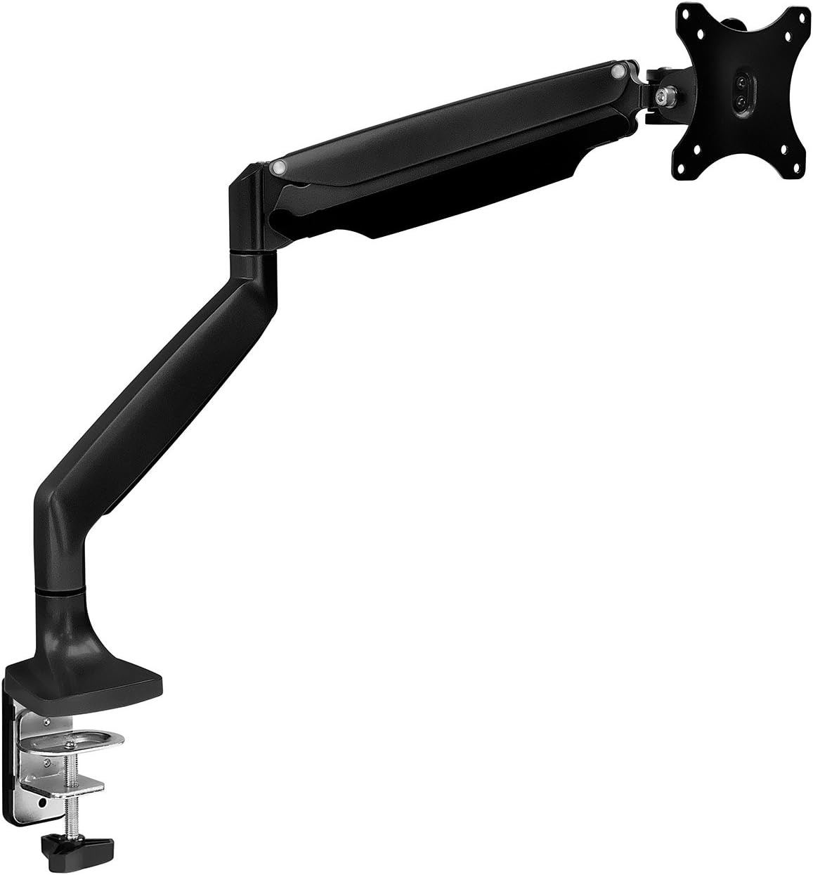 Mount-It! Single Monitor Arm Desk Mount Gas Spring Monitor Arm Full Motion Articulating Height Adjustable Fits 21 22 23 24 27 30 32 Inch VESA Compatible Computer Screen Clamp and Grommet Base