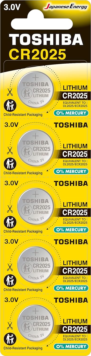 TOSHIBA CR2025 3V Lithium Coin Cell Battery Pack of 5 batteries