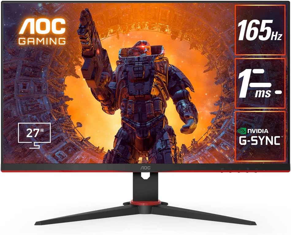 AOC 27G2SPE 27" Full HD(1920 x 1080), 165Hz Refresh Rate, 1ms MPRT, IPS Gaming Monitor with G-sync, Experience Smooth, Blur-Free Gaming with Vibrant Colors and Wide Viewing Angles - Black & Red