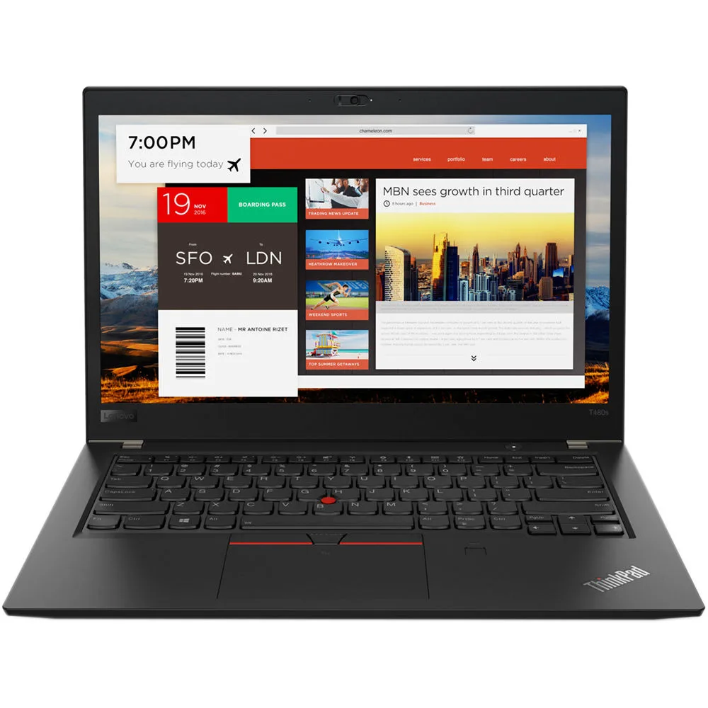 لينوفو كمبيوتر محمول Thinkpad T480s (2020) بشاشة مقاس 14 بوصة ومعالج Intel Core i7/الجيل الثامن/ذاكرة وصول عشوائي 16 جيجابايت/محرك أقراص SSD سعة 256 جيجابايت/بطاقة رسومات Intel HD باللون الأسود