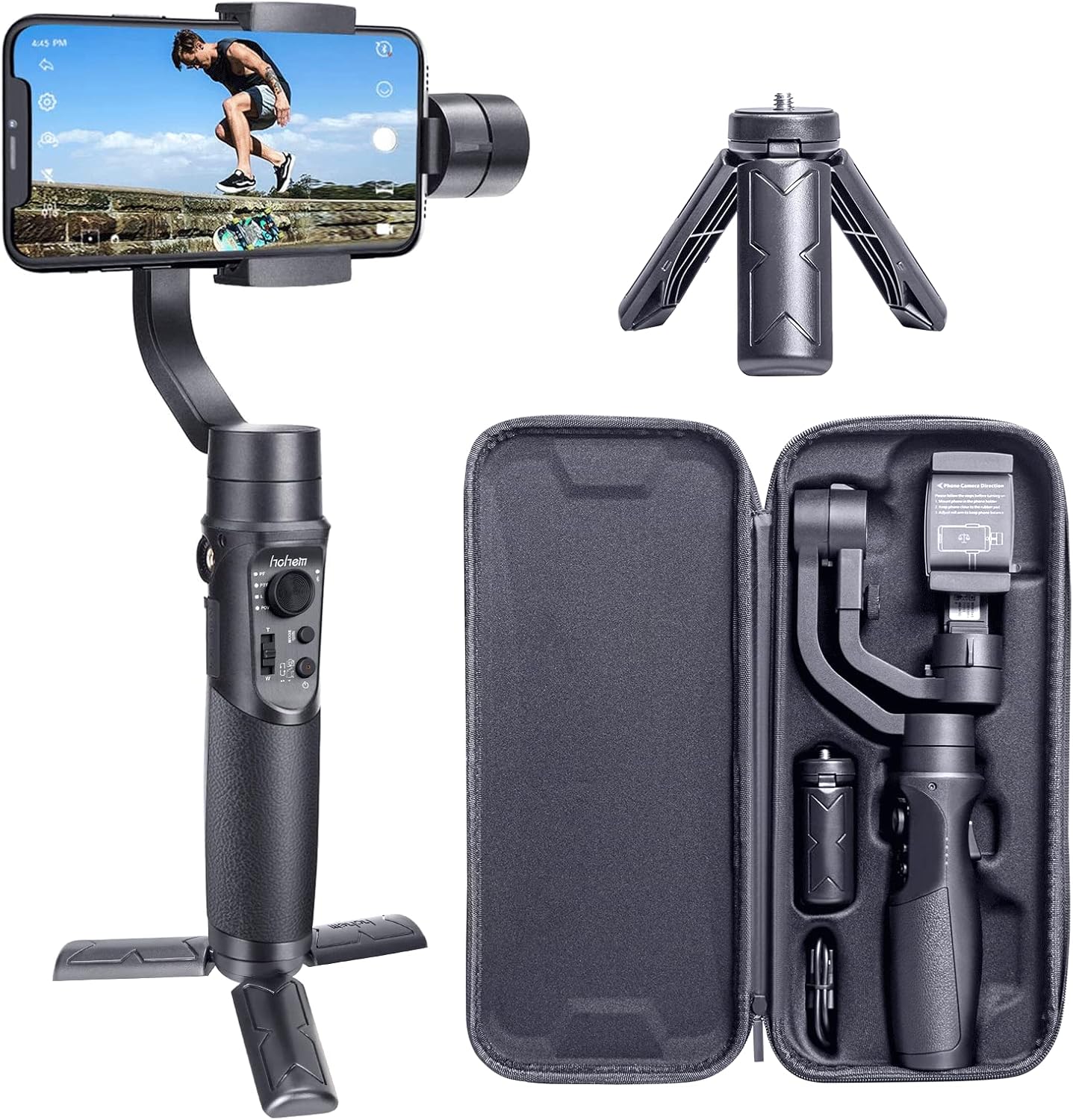 Hohem Smartphone Gimbal 3-Axis Stabilizer Handheld Gimble Time Lapse Expert Stabilizer w/Focus Pull & Zoom Face Tracking 12h Runtime,Max Playload 210g (iSteady Mobile)