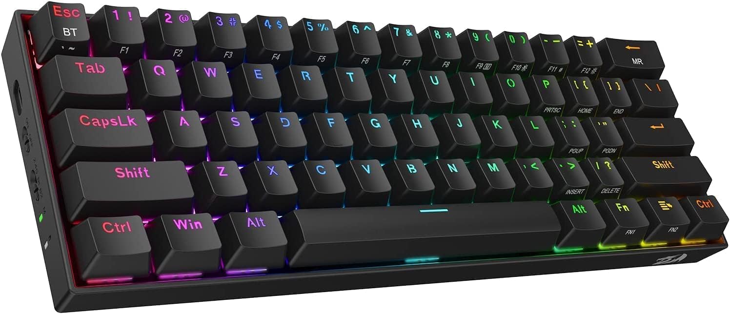 Redragon K530 Pro Draconic 60% Wireless RGB Mechanical Compact Gaming Keyboard, Bluetooth 2.4Ghz  3-Mode 61 Keys 100% Hot-Swap Socket, Free-Mod Plate Mounted PCB & Tactile Brown Switch - Black