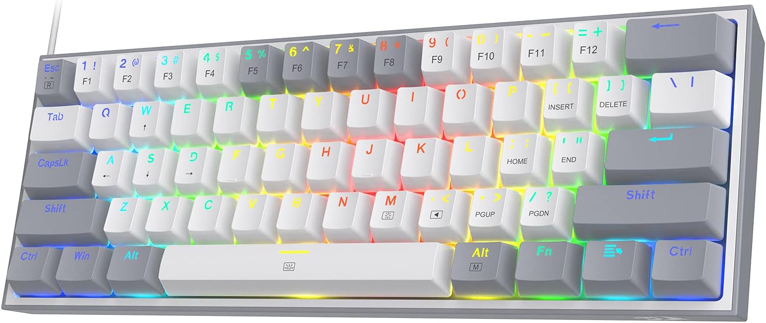 Redragon K617 Fizz 60% Wired RGB Gaming Keyboard, 61 Keys Compact Mechanical Keyboard Linear Red Switch, Pro Driver Software Supported - White and Grey Color